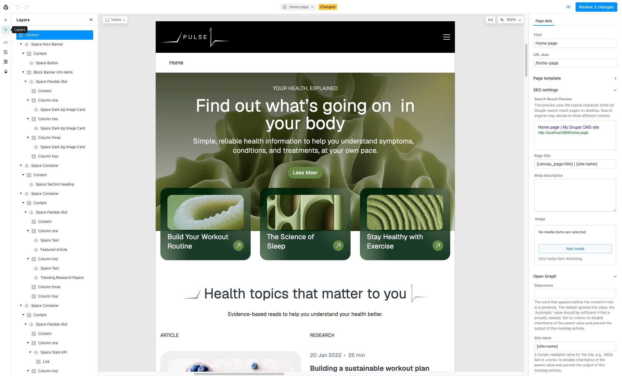 Screenshot van Drupal Canvas interface