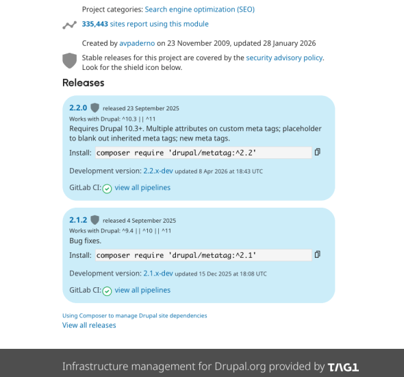 Voorbeeld van een schild icon bij een drupal module
